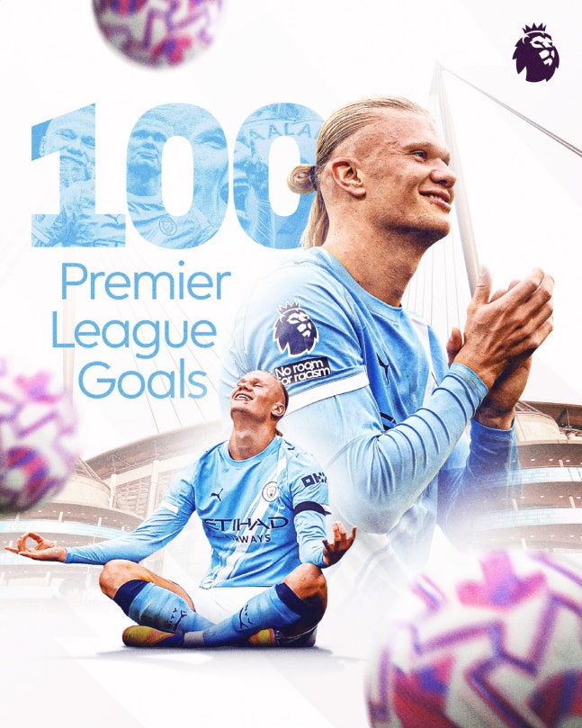 괴물' 홀란드, EPL 111경기 만에 100골…팀은 5-4로 승리